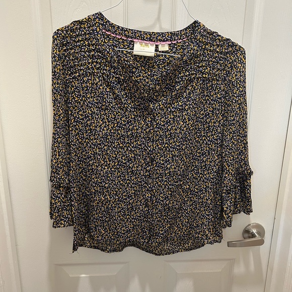 Maeve Anthropology Womens Size Smalll Floral Pintuck Bell Sleeves  Blouse - Picture 2 of 4